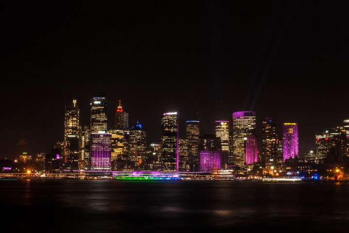 a view of a city at night